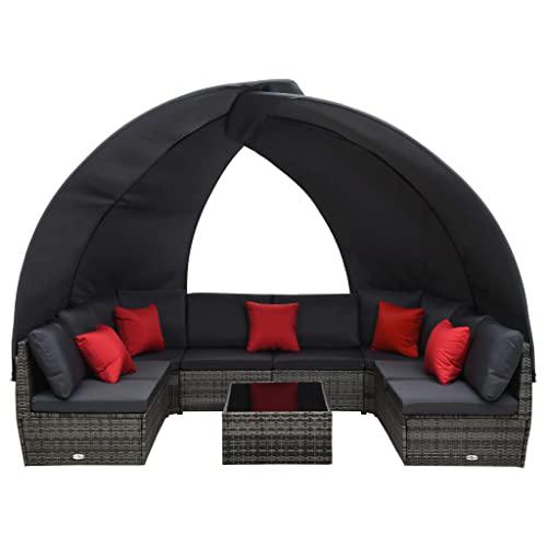 vidaXL 9 Piece Garden Lounge Set with Canopy Poly Rattan Anthracite, 48192. Picture 3