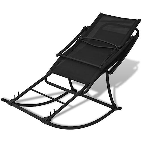 vidaXL Garden Rocking Chair Steel and Textilene Black, 42158. Picture 4