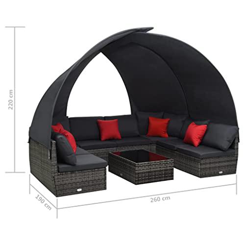 vidaXL 9 Piece Garden Lounge Set with Canopy Poly Rattan Anthracite, 48192. Picture 7