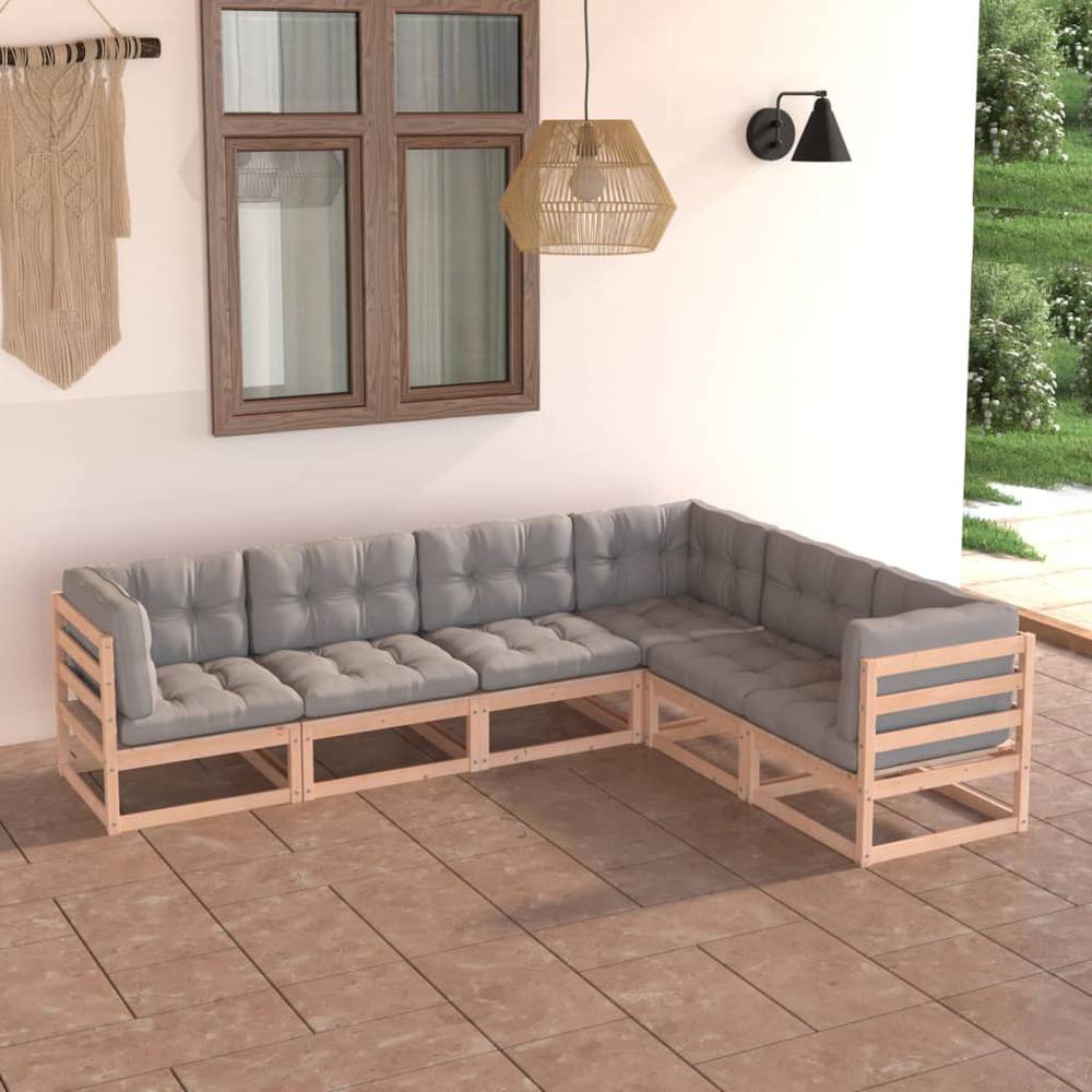 vidaXL 6 Piece Patio Lounge Set with Cushions Solid Pinewood, 3076784. Picture 1