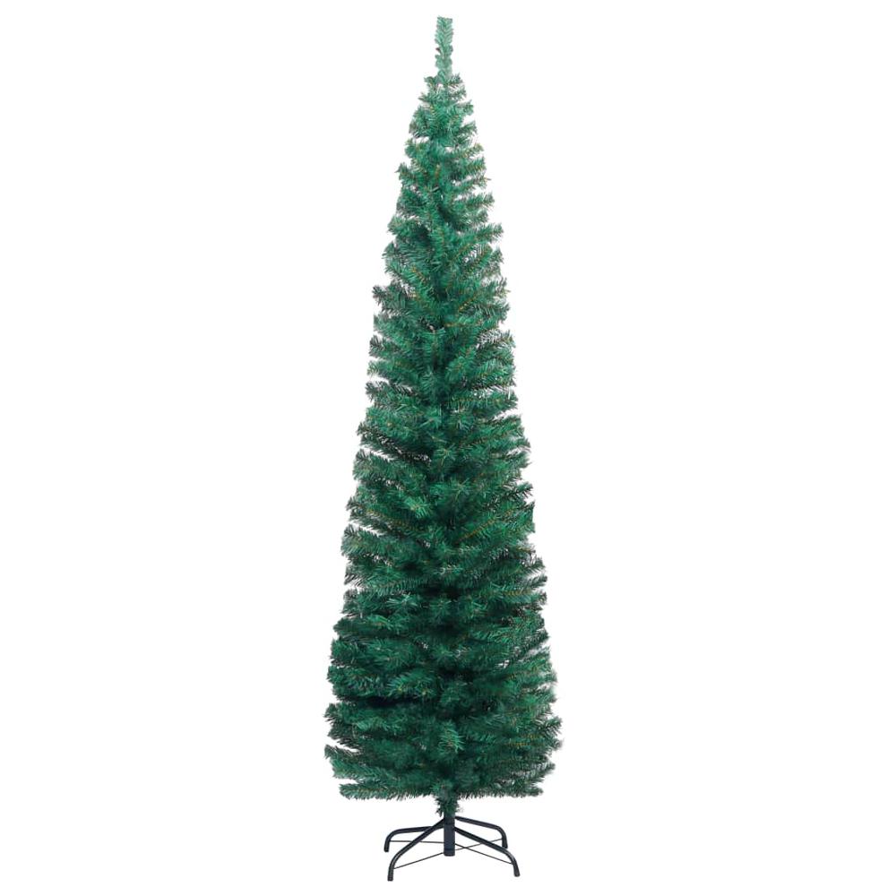 vidaXL Slim Artificial Christmas Tree with LEDs&Ball Set Green 94.5", 3077902. Picture 2