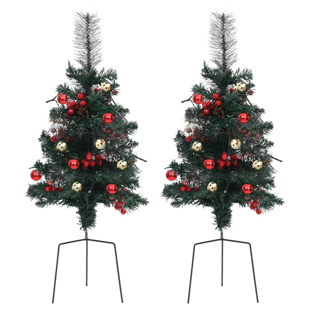 vidaXL Artificial Pathway Christmas Trees with LEDs 2 pcs 29.9" PVC. Picture 2