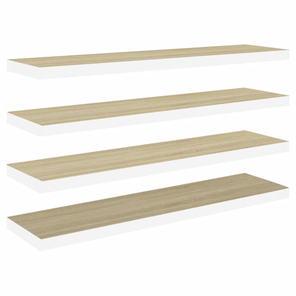 vidaXL Floating Wall Shelves 4 pcs Oak and White 35.4"x9.3"x1.5" MDF. Picture 2