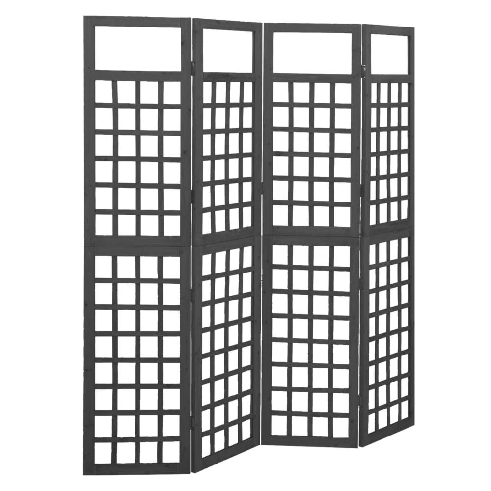 vidaXL 4-Panel Room Divider/Trellis Solid Fir Wood Black 63.4"x70.9". Picture 1