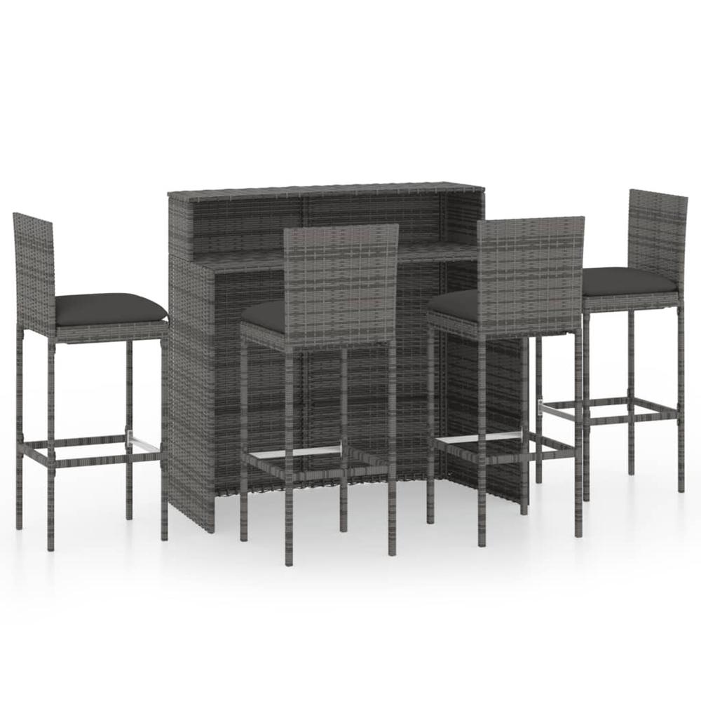vidaXL 5 Piece Patio Bar Set with Cushions Gray, 3064884. Picture 2