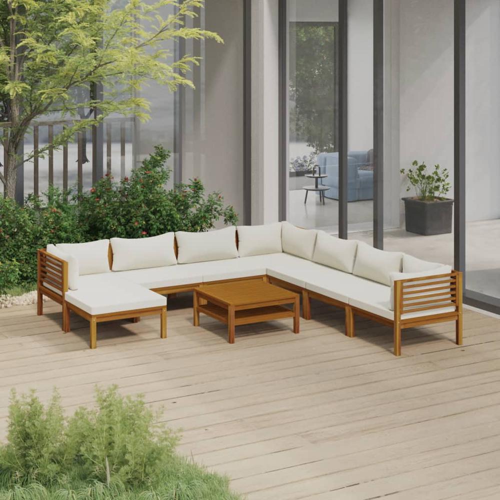 vidaXL 9 Piece Patio Lounge Set with Cream Cushion Solid Acacia Wood, 3086945. Picture 1