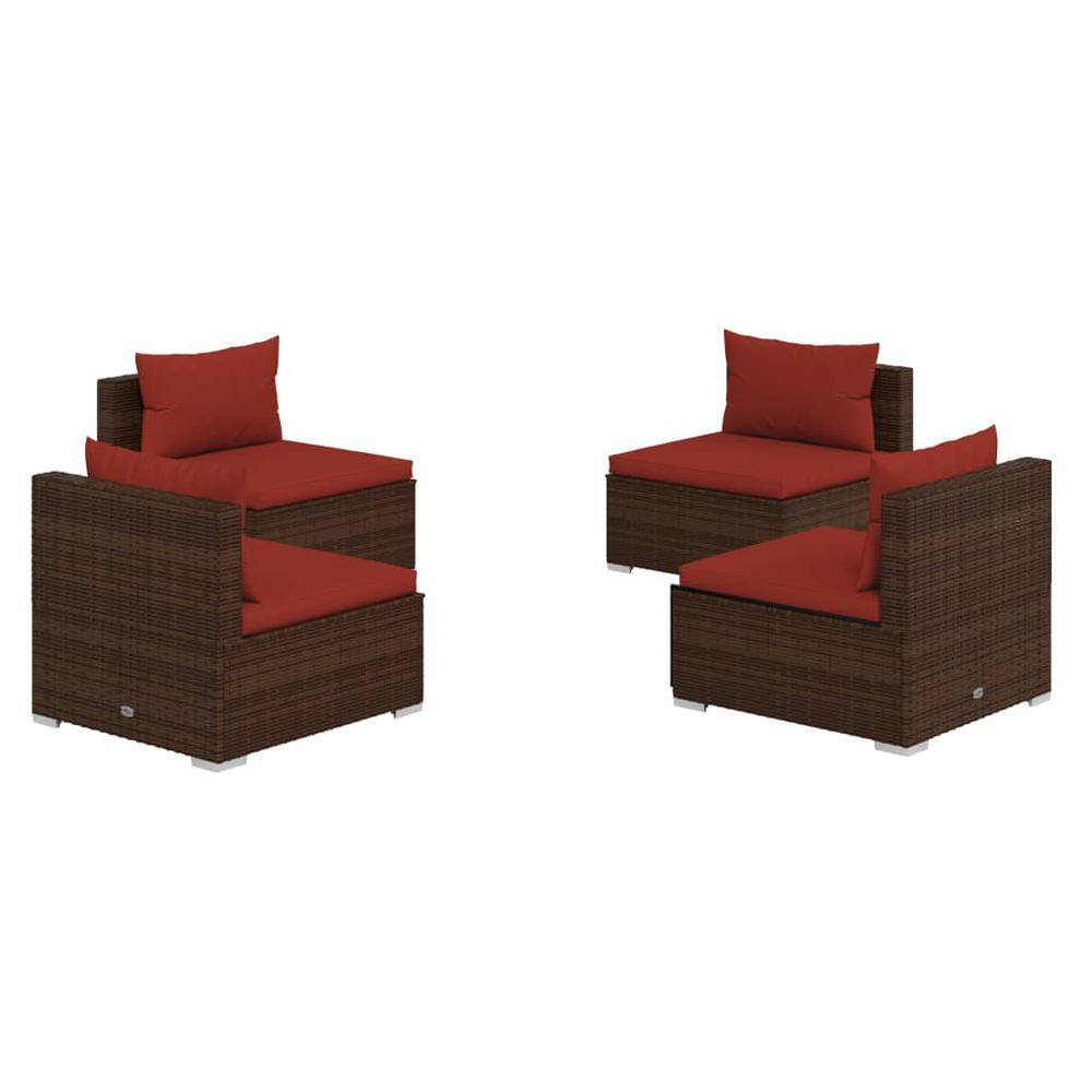 vidaXL 4 Piece Patio Lounge Set with Cushions Poly Rattan Brown, 3101531. Picture 2