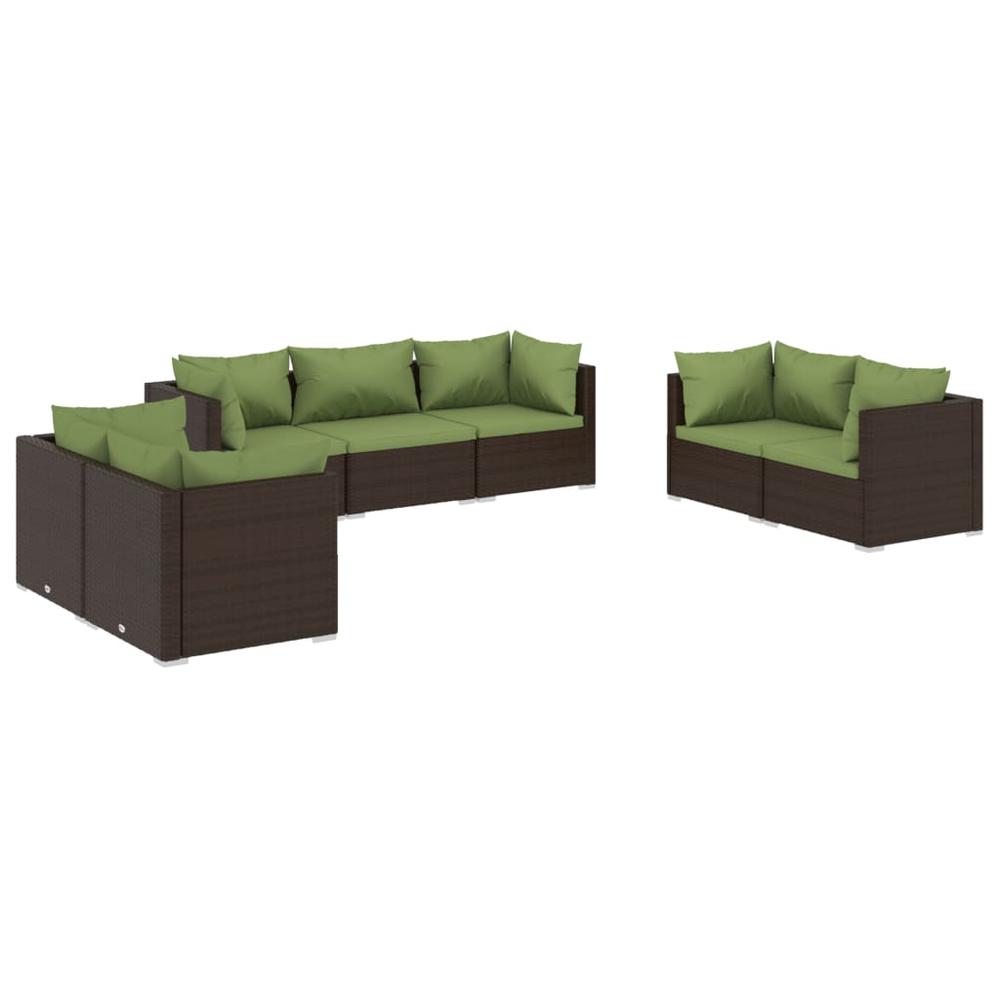 vidaXL 7 Piece Patio Lounge Set with Cushions Poly Rattan Brown, 3102268. Picture 2
