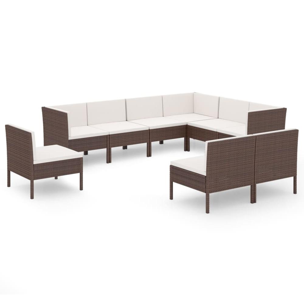 vidaXL 9 Piece Patio Lounge Set with Cushions Poly Rattan Brown, 3094447. Picture 2