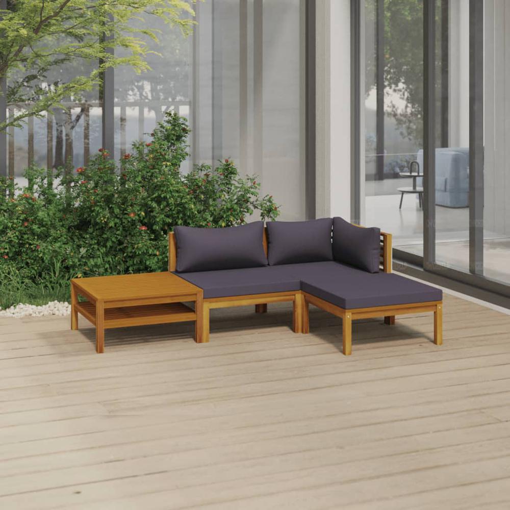 vidaXL 4 Piece Patio Lounge Set with Cushion Solid Acacia Wood. Picture 1