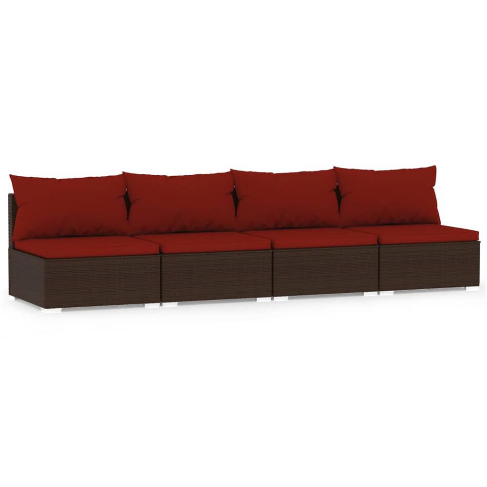 vidaXL 4-Seater Sofa with Cushions Brown Poly Rattan, 317552. Picture 2