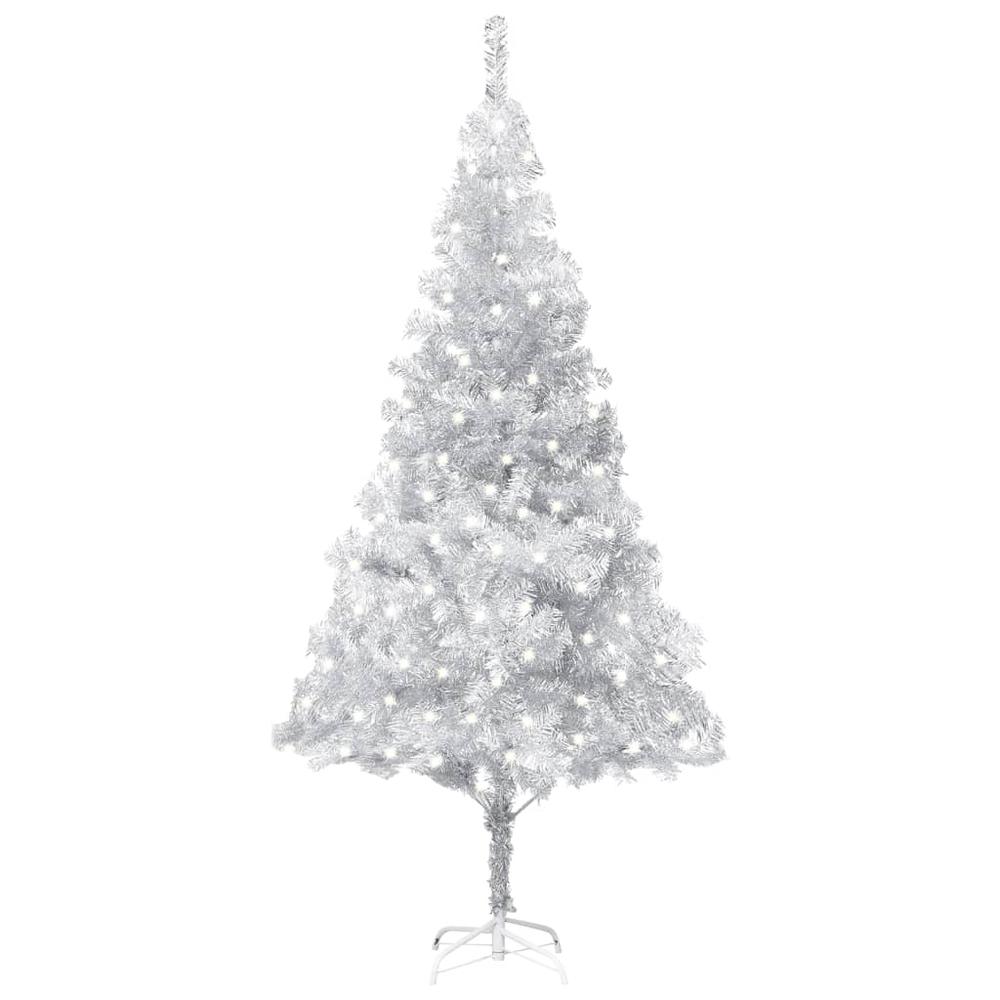 vidaXL Artificial Christmas Tree with LEDs&Stand Silver 94.5" PET. Picture 1