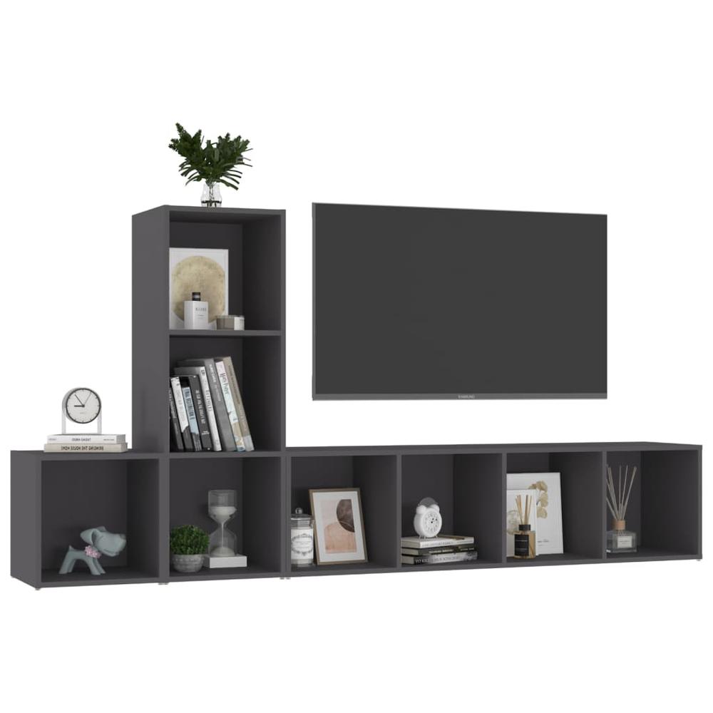 vidaXL 3 Piece TV Cabinet Set Gray Engineered Wood, 3080026. Picture 3