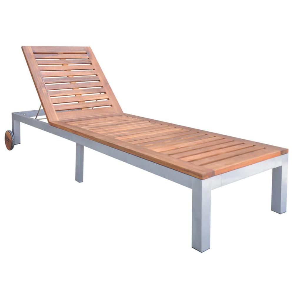 vidaXL Sun Lounger with Cushion Solid Acacia Wood and Galvanized Steel, 3061550. Picture 2