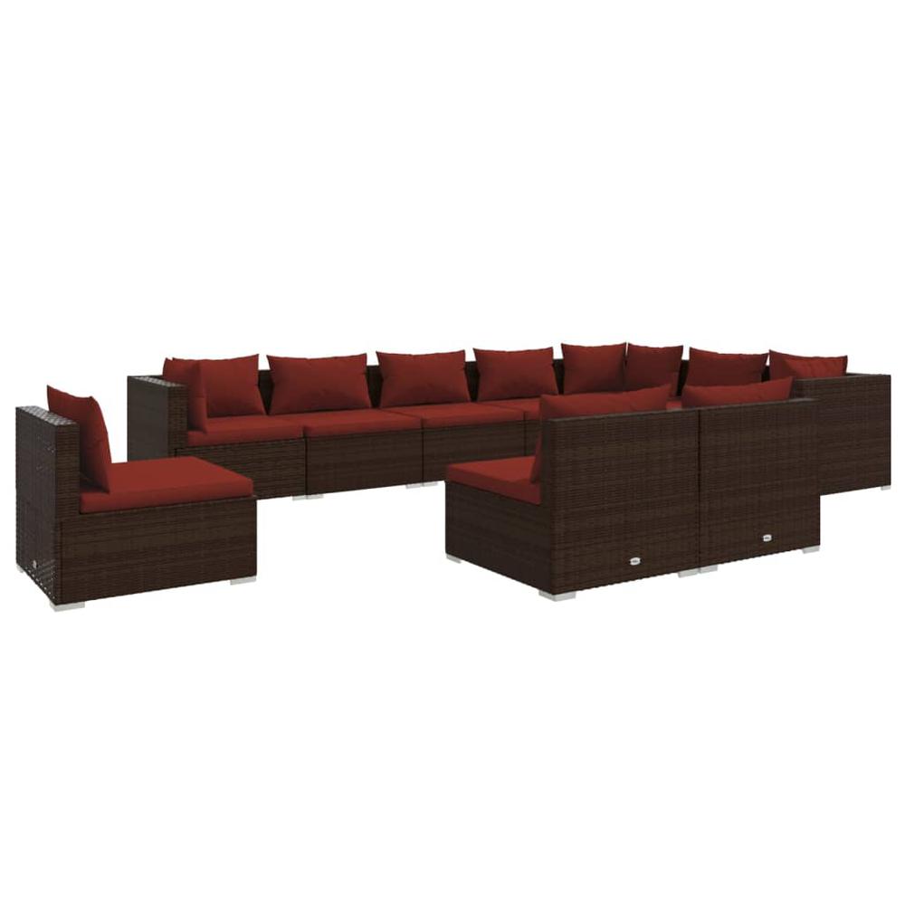vidaXL 10 Piece Patio Lounge Set with Cushions Poly Rattan Brown, 3102595. Picture 2