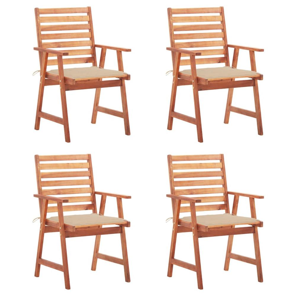 vidaXL Patio Dining Chairs 4 pcs with Cushions Solid Acacia Wood, 3078323. Picture 1