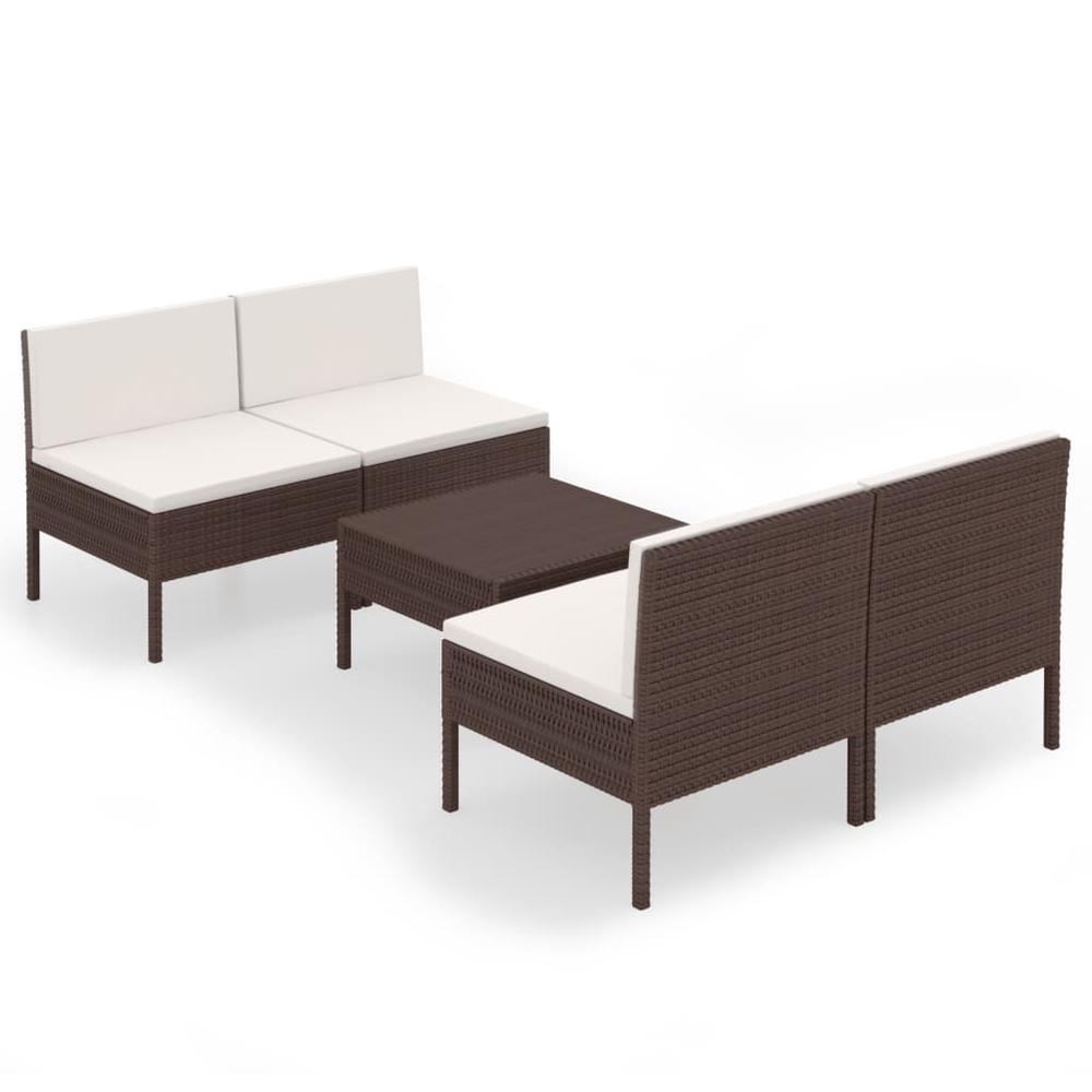 vidaXL 5 Piece Patio Lounge Set with Cushions Poly Rattan Brown, 3094307. Picture 2