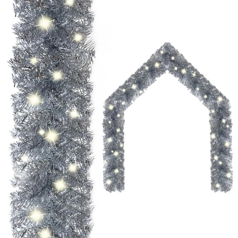 vidaXL Christmas Garland with LED Lights 787.4" Silver. Picture 1