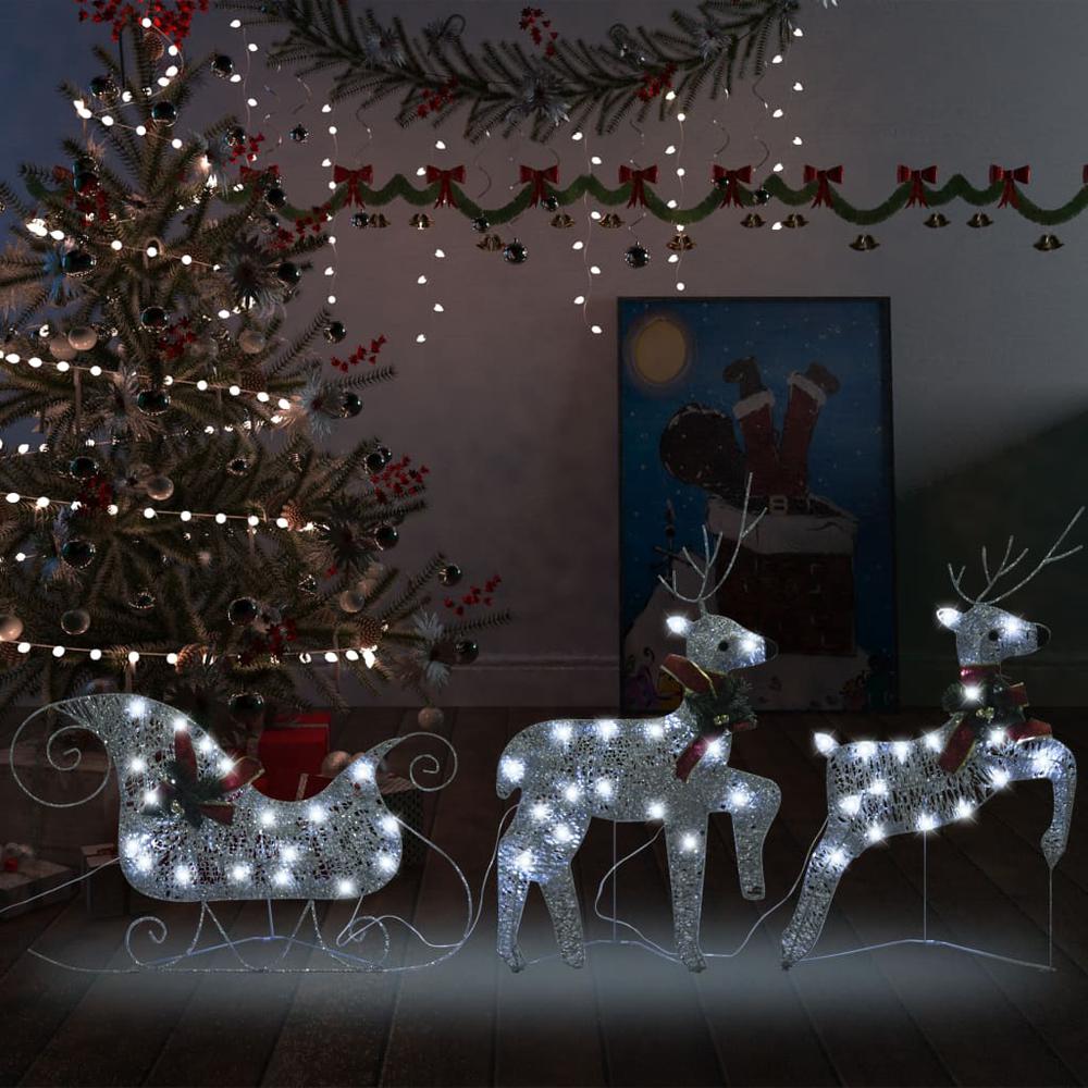 vidaXL Reindeer & Sleigh Christmas Decoration 60 LEDs Outdoor Silver, 289978. Picture 1