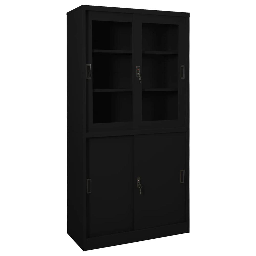 vidaXL Office Cabinet with Sliding Door Black 35.4"x15.7"x70.9" Steel, 335964. Picture 1