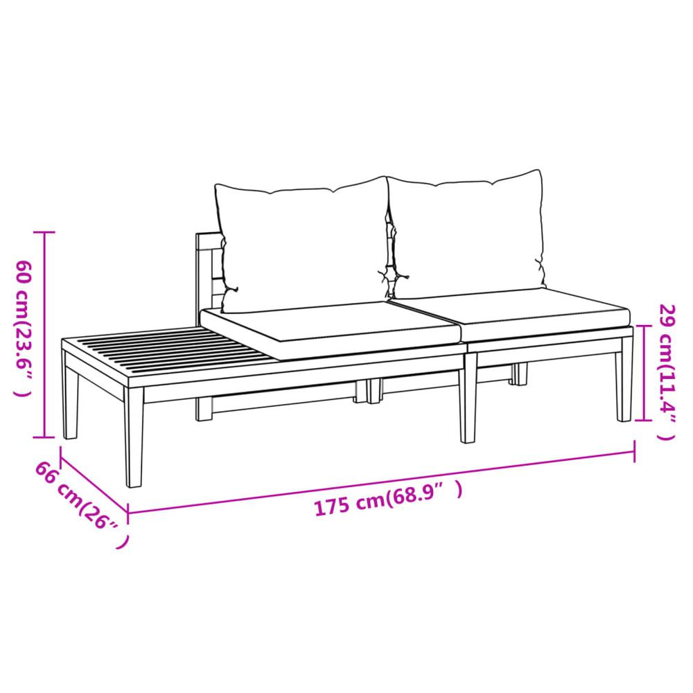 vidaXL 3 Piece Patio Lounge Set with Dark Gray Cushions Acacia Wood, 3087273. Picture 11