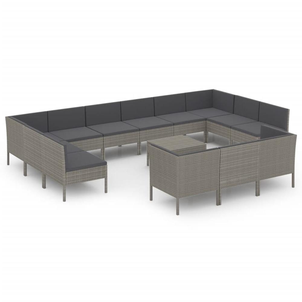 vidaXL 14 Piece Patio Lounge Set with Cushions Poly Rattan Gray, 3094630. Picture 2