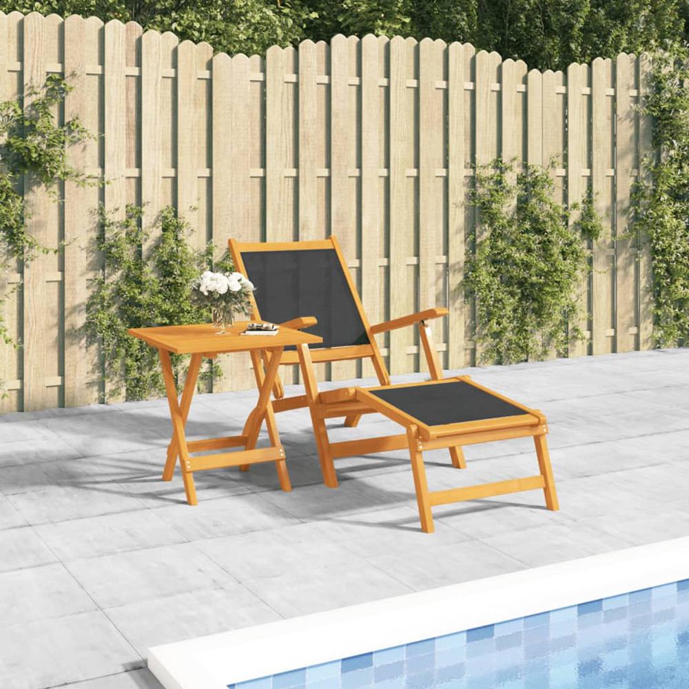 vidaXL Patio Deck Chair with Table Solid Wood Acacia and Textilene. Picture 1