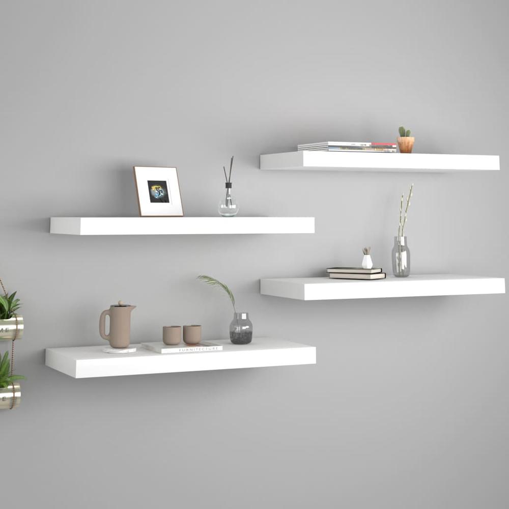 vidaXL Floating Wall Shelves 4 pcs White 23.6"x9.3"x1.5" MDF. Picture 1