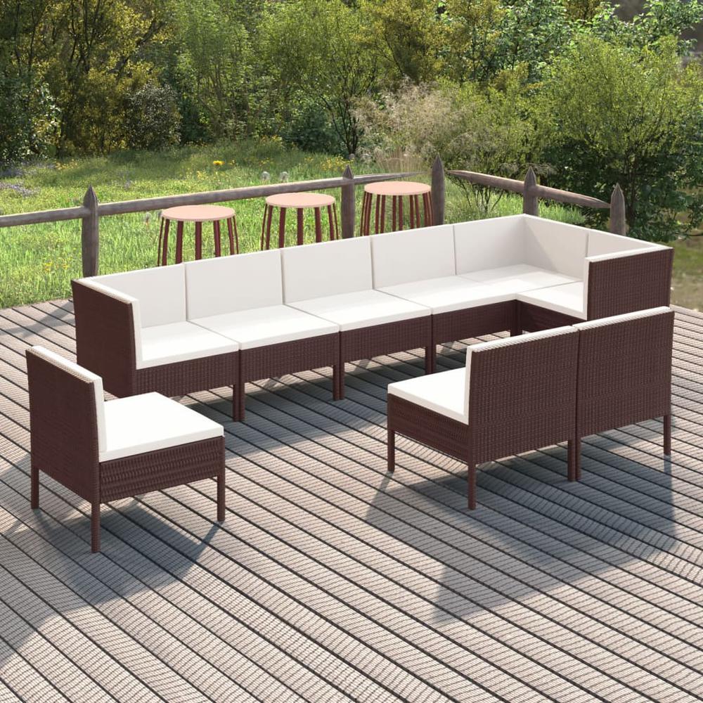 vidaXL 9 Piece Patio Lounge Set with Cushions Poly Rattan Brown, 3094403. Picture 1