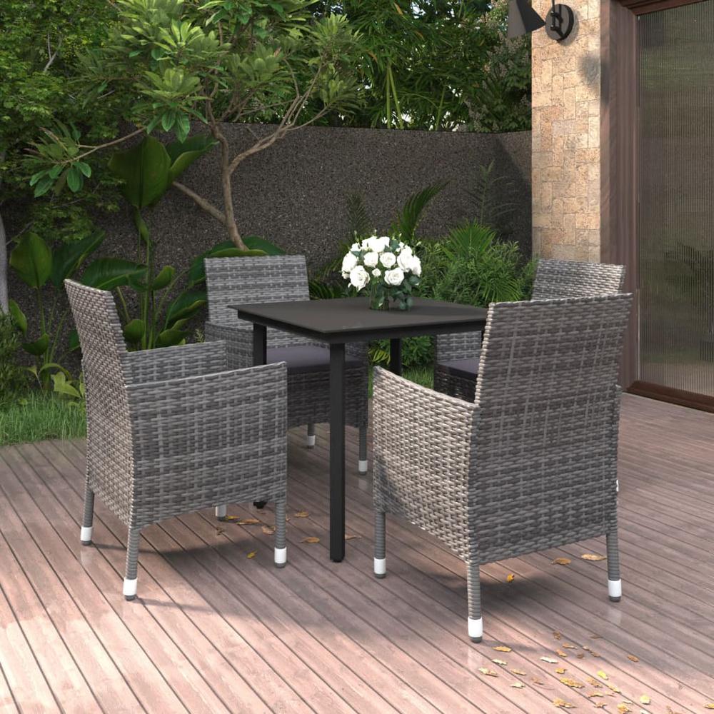 vidaXL 5 Piece Patio Dining Set with Cushions Poly Rattan and Glass, 3099692. Picture 1
