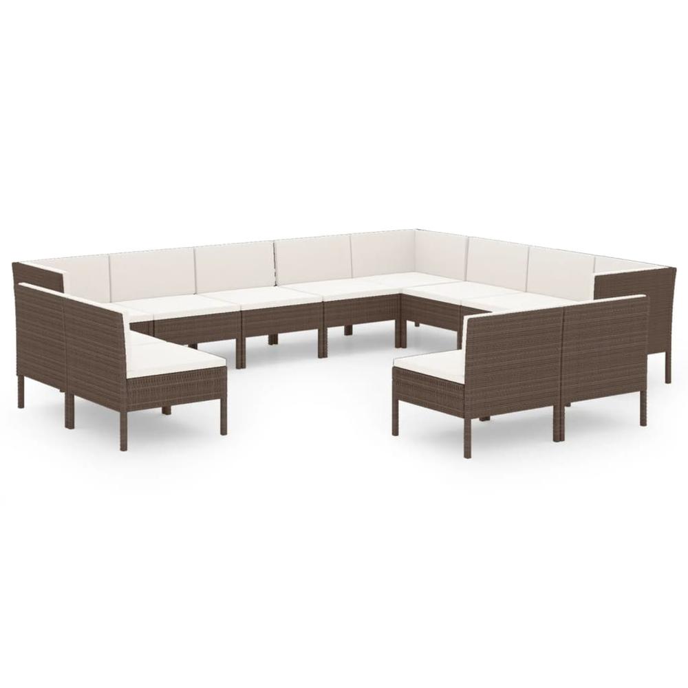 vidaXL 12 Piece Patio Lounge Set with Cushions Poly Rattan Brown, 3094483. Picture 2