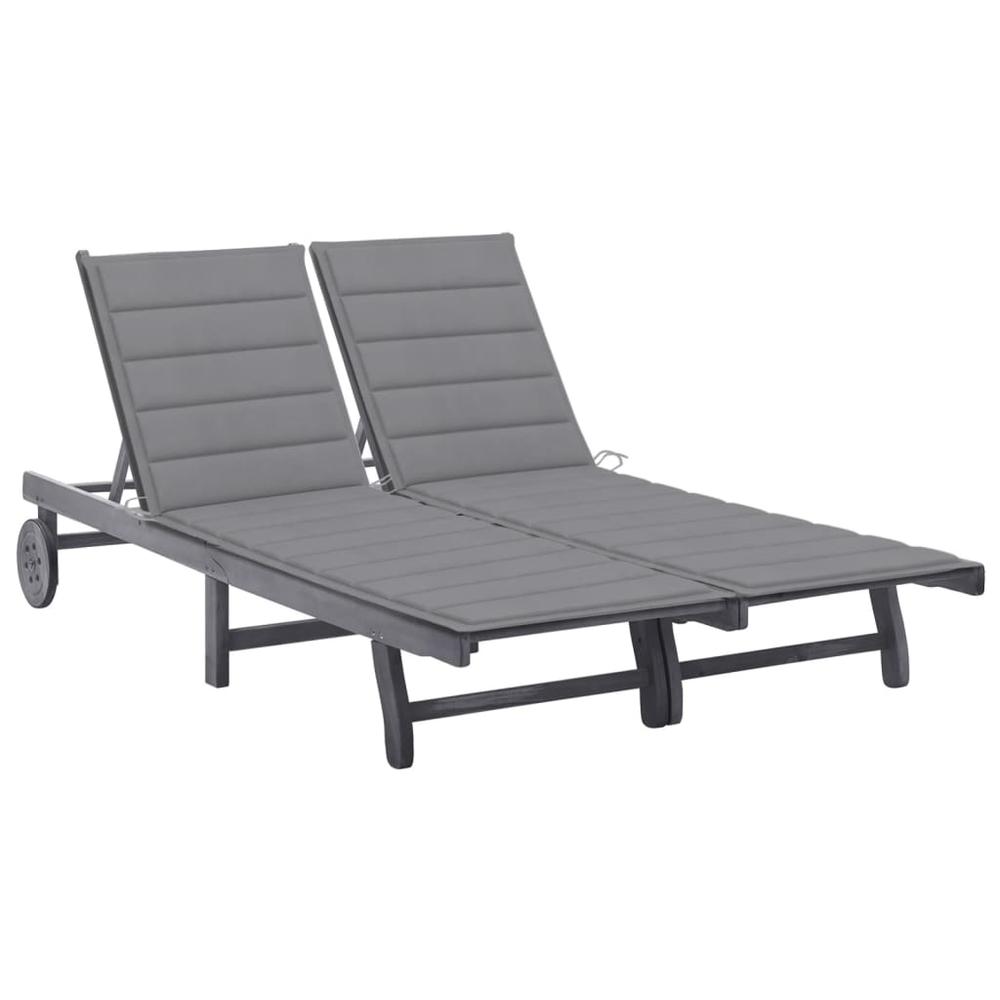 vidaXL 2-Person Patio Sun Lounger with Cushion Gray Solid Acacia Wood, 3061390. Picture 1