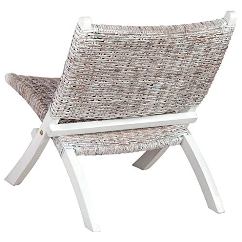 vidaXL Relaxing Chair White Natural Kubu Rattan and Solid Mahogany Wood 5800. Picture 5