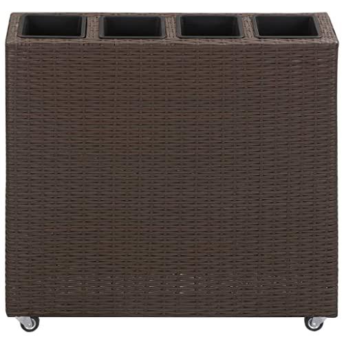 vidaXL Garden Raised Bed with 4 Pots 31.5"x8.7"x31.1" Poly Rattan Brown, 46950. Picture 3