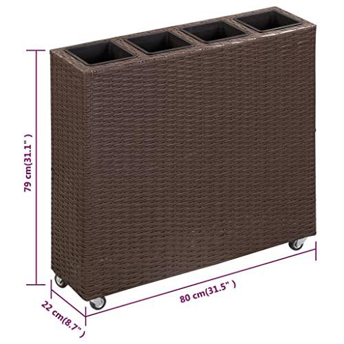 vidaXL Garden Raised Bed with 4 Pots 31.5"x8.7"x31.1" Poly Rattan Brown, 46950. Picture 8