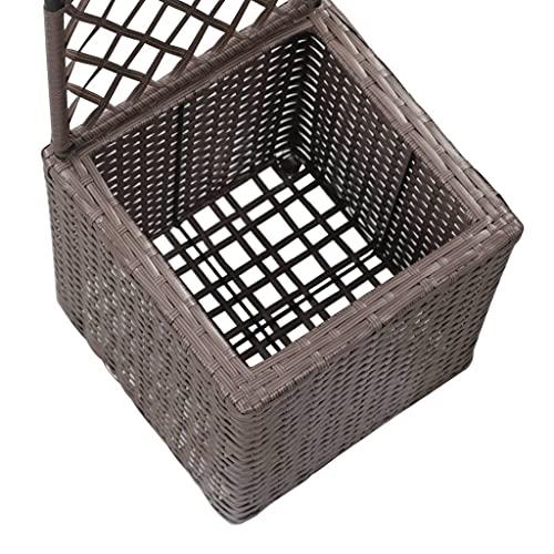 vidaXL Trellis Raised Bed with 1 Pot 11.8"x11.8"x42.1" Poly Rattan Brown, 46936. Picture 7