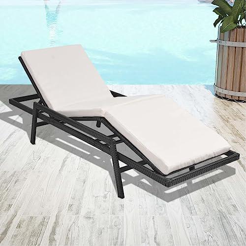 vidaXL Sun Lounger with Cushion Poly Rattan Black, 43108. Picture 2