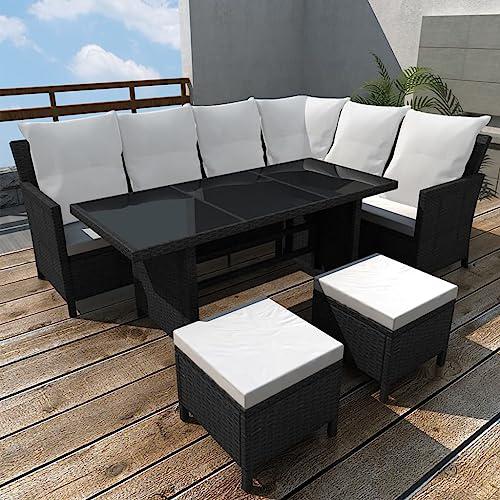 vidaXL 4 Piece Garden Lounge Set with Cushions Poly Rattan Black, 43096. Picture 2