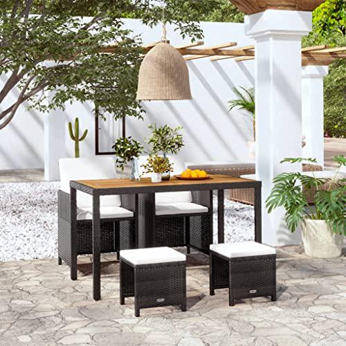 vidaXL 5 Piece Outdoor Dining Set Poly Rattan and Acacia Wood Black, 42529. Picture 9