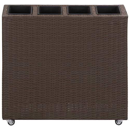 vidaXL Garden Raised Bed with 4 Pots 31.5"x8.7"x31.1" Poly Rattan Brown, 46950. Picture 9