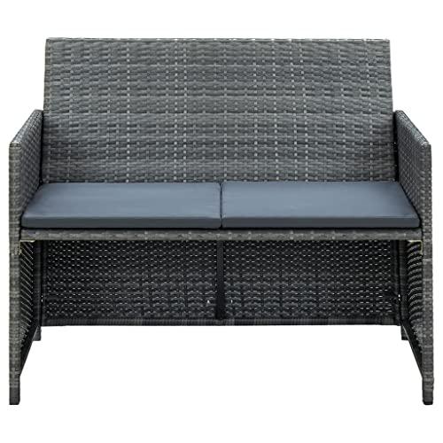 vidaXL 2 Seater Garden Sofa with Cushions Gray Poly Rattan, 43912. Picture 4