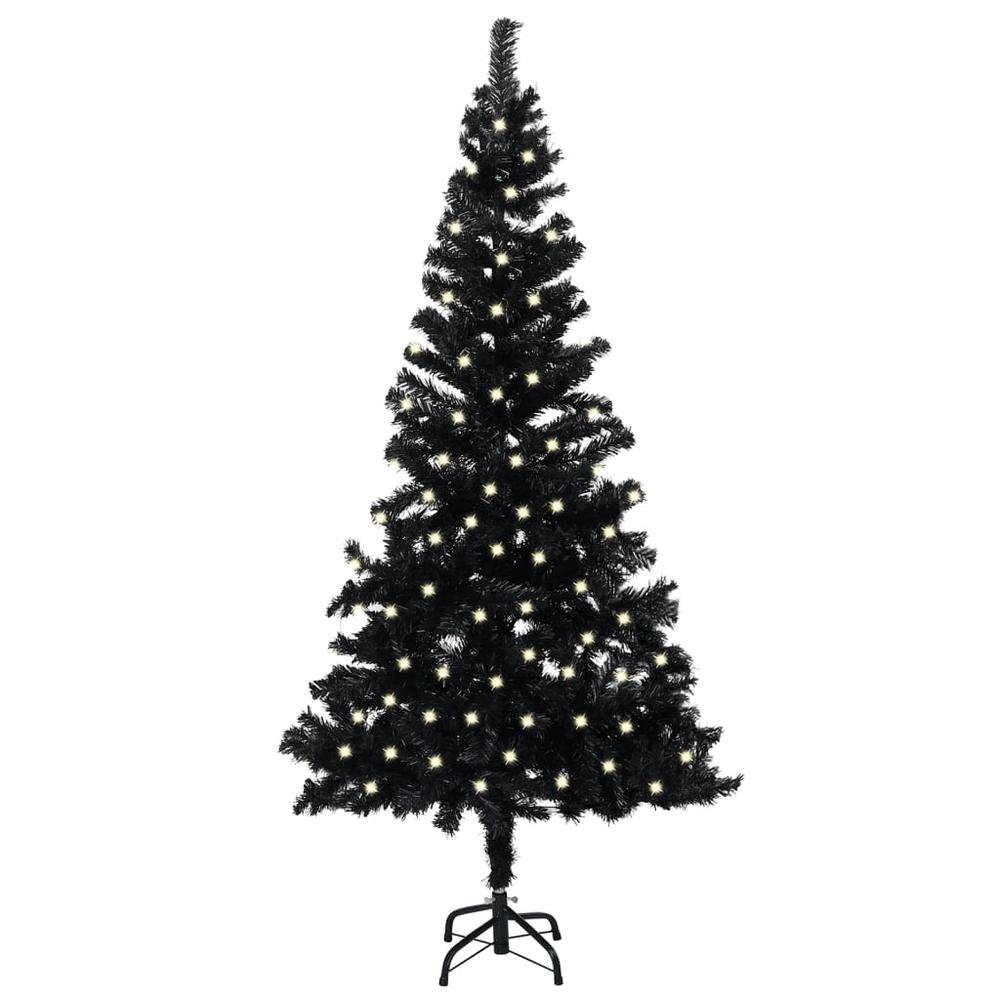 vidaXL Artificial Christmas Tree with LEDs&Stand Black 94.5" PVC. Picture 1