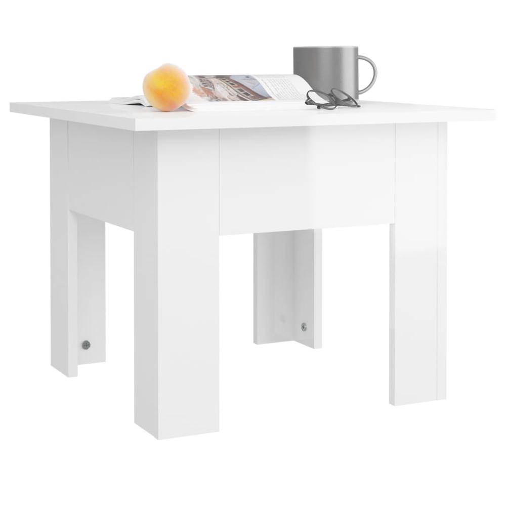 vidaXL Coffee Table High Gloss White 21.7"x21.7"x16.5" Engineered Wood, 810241. Picture 4
