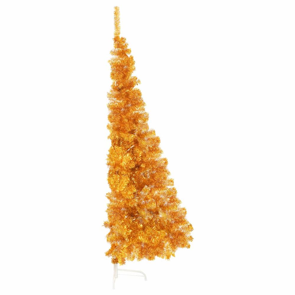 vidaXL Artificial Half Christmas Tree with Stand Gold 82.7" PVC. Picture 4