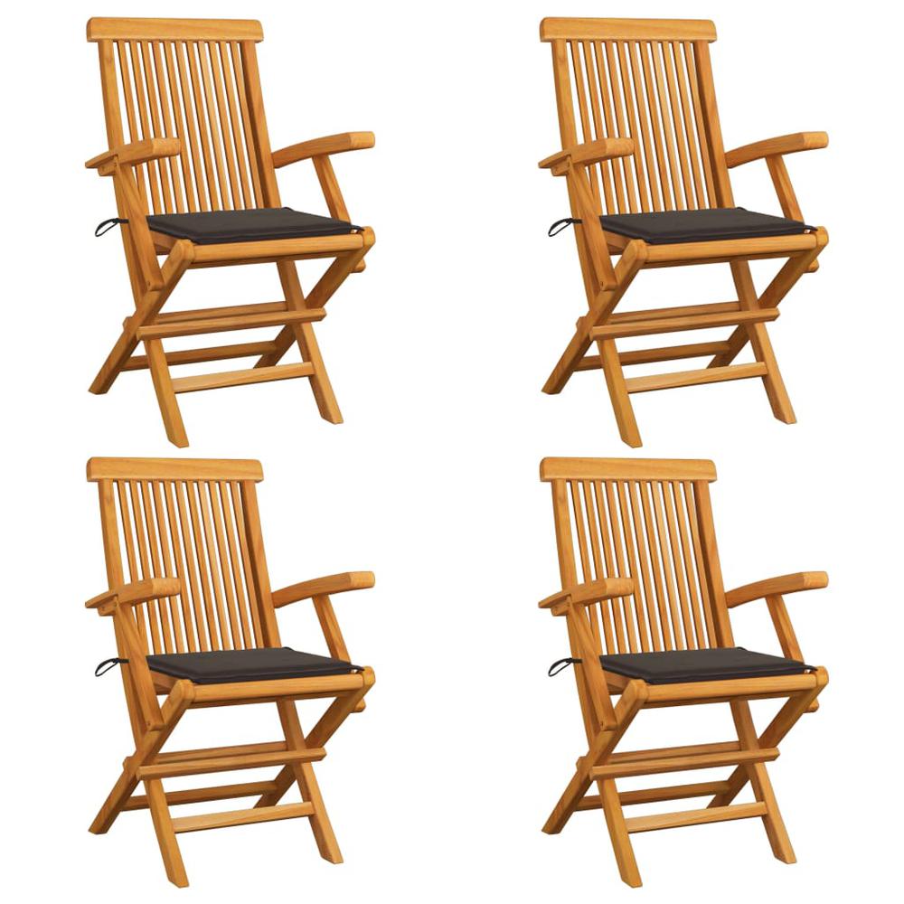 vidaXL Patio Chairs with Taupe Cushions 4 pcs Solid Teak Wood, 3065625. Picture 1