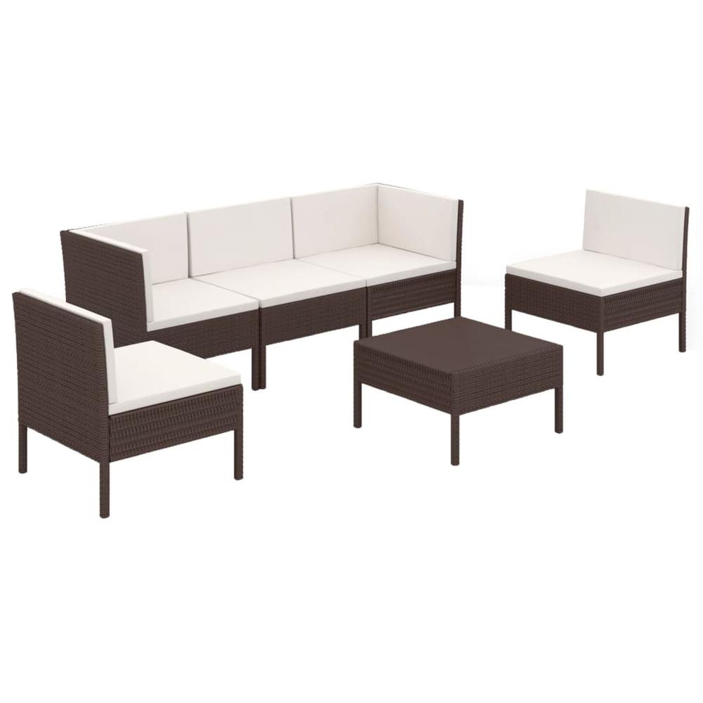 vidaXL 6 Piece Patio Lounge Set with Cushions Poly Rattan Brown, 3094343. Picture 2