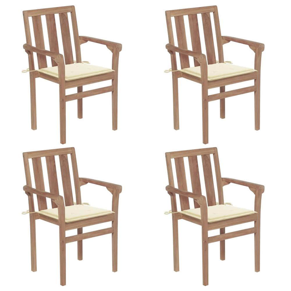 vidaXL Stackable Patio Chairs with Cushions 4 pcs Solid Teak Wood, 3073381. Picture 1