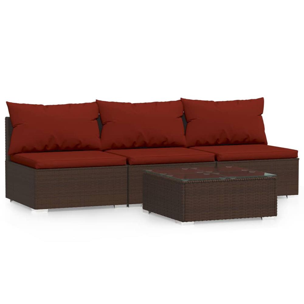 vidaXL 4 Piece Patio Lounge Set with Cushions Brown Poly Rattan, 317551. Picture 2
