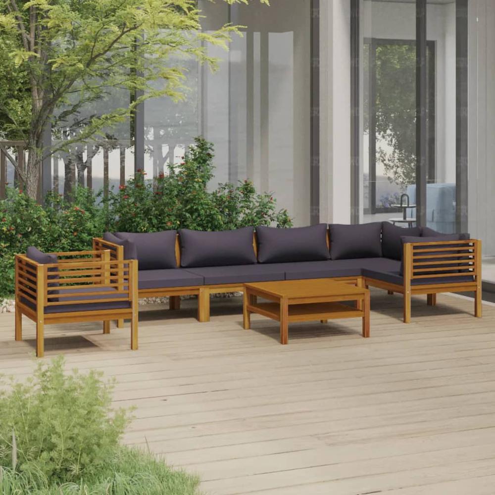 vidaXL 7 Piece Patio Lounge Set with Cushion Solid Acacia Wood, 3086922. Picture 1