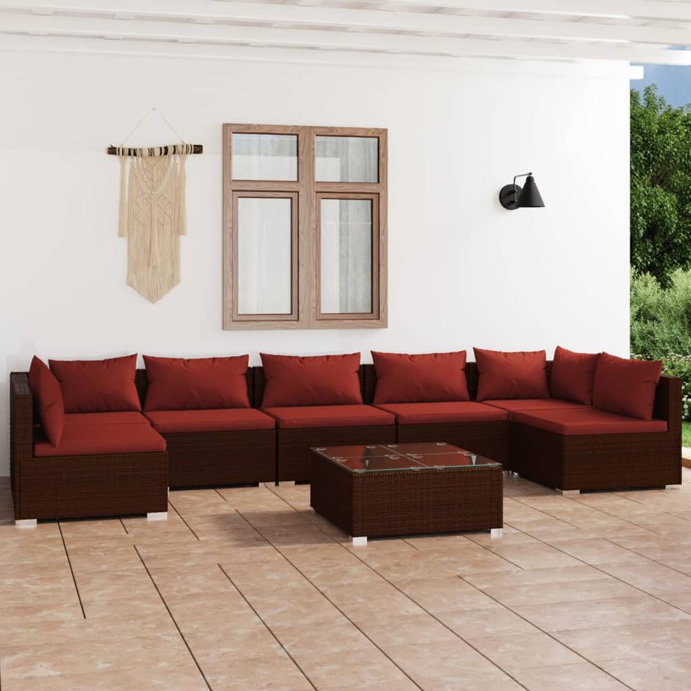 vidaXL 8 Piece Patio Lounge Set with Cushions Poly Rattan Brown, 3101899. Picture 1